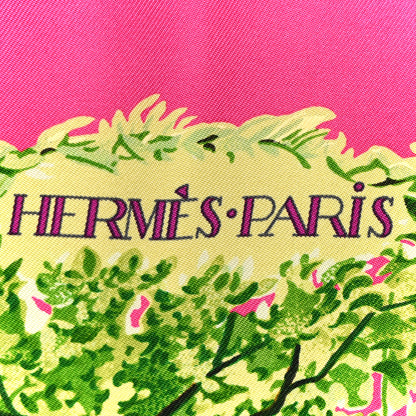 Hermes Silk Equateur Scarf 90  Rose Vif Vert Jaune 5 of 6