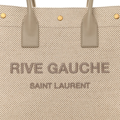 Saint Laurent Linen Calfskin Small Rive Gauche Tote Beige Sea Salt 9 of 11