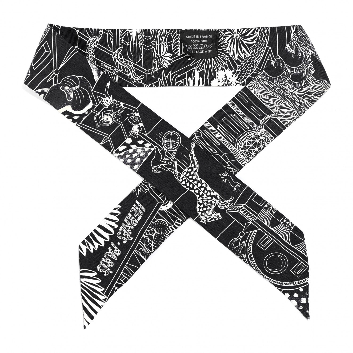 Hermes Silk Animapolis Twilly Black White 1 of 4