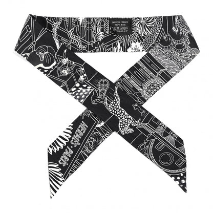 Hermes Silk Animapolis Twilly Black White 1 of 4