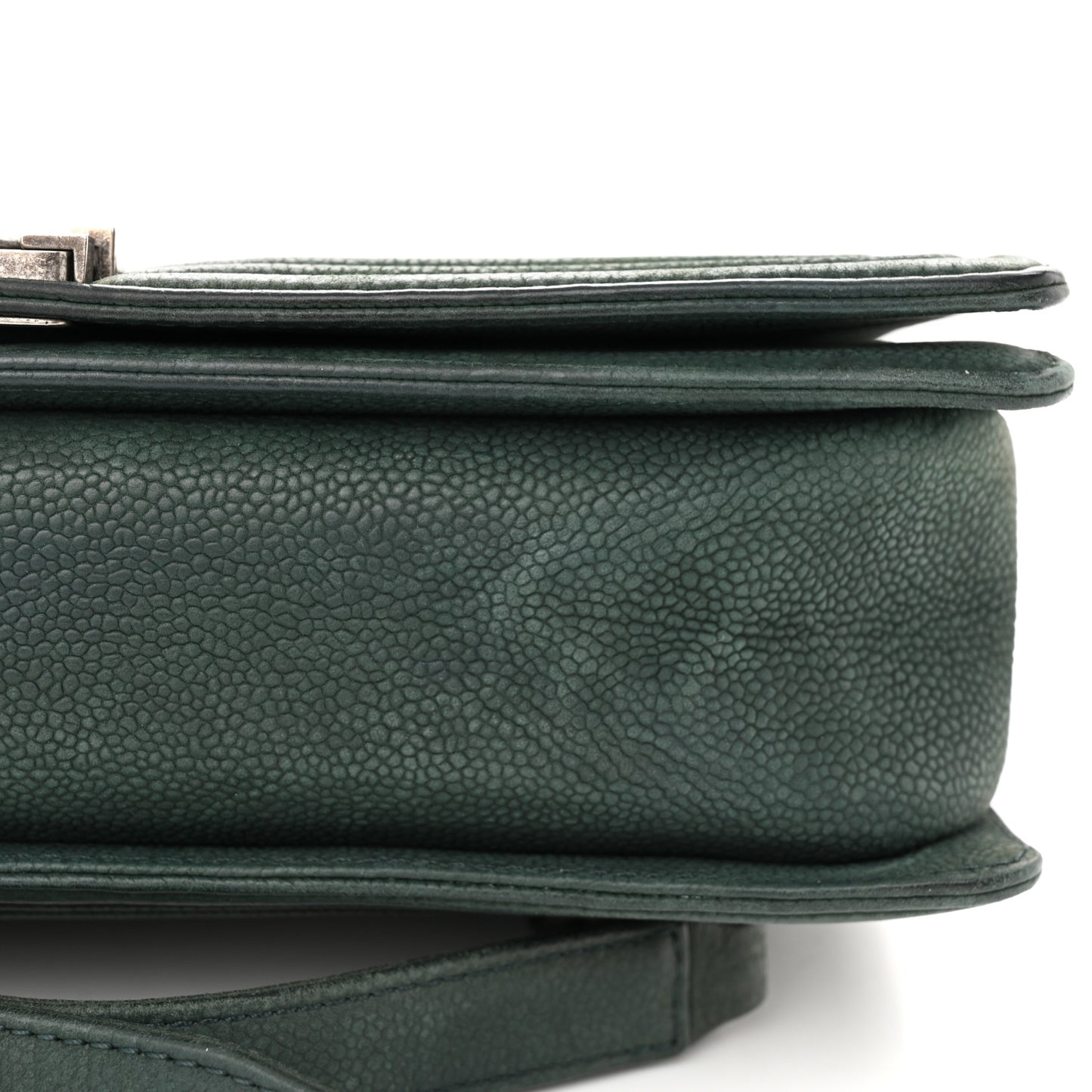 Iridescent Caviar Quilted Large Boy Flap Dark Green
