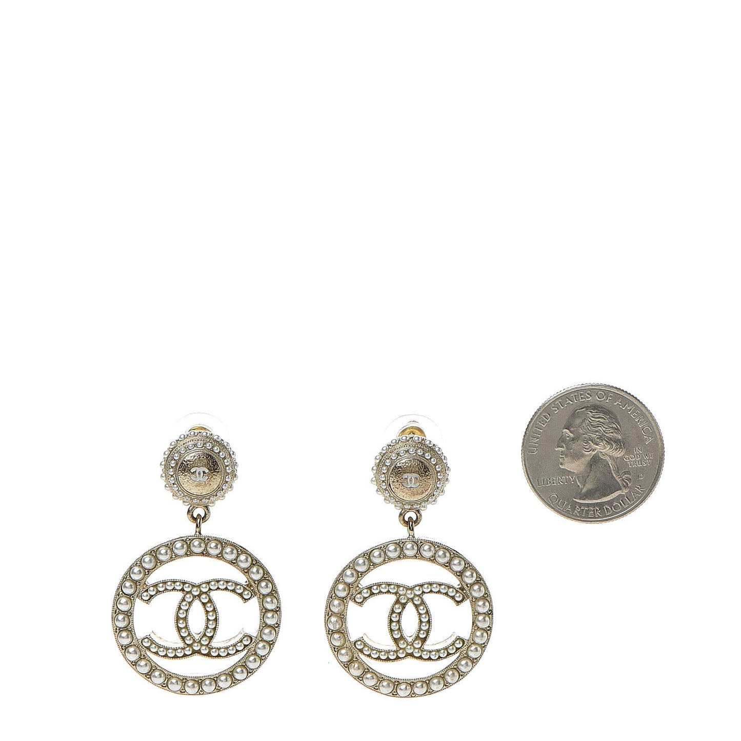 Pearl CC Dangle Earrings Gold