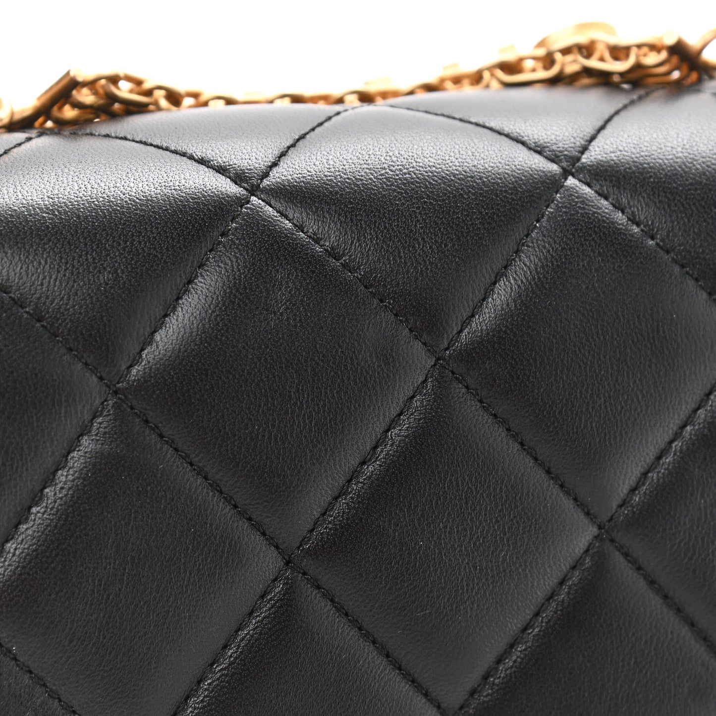 Lambskin Quilted Mini CC Crystal Logo Chain Flap Black