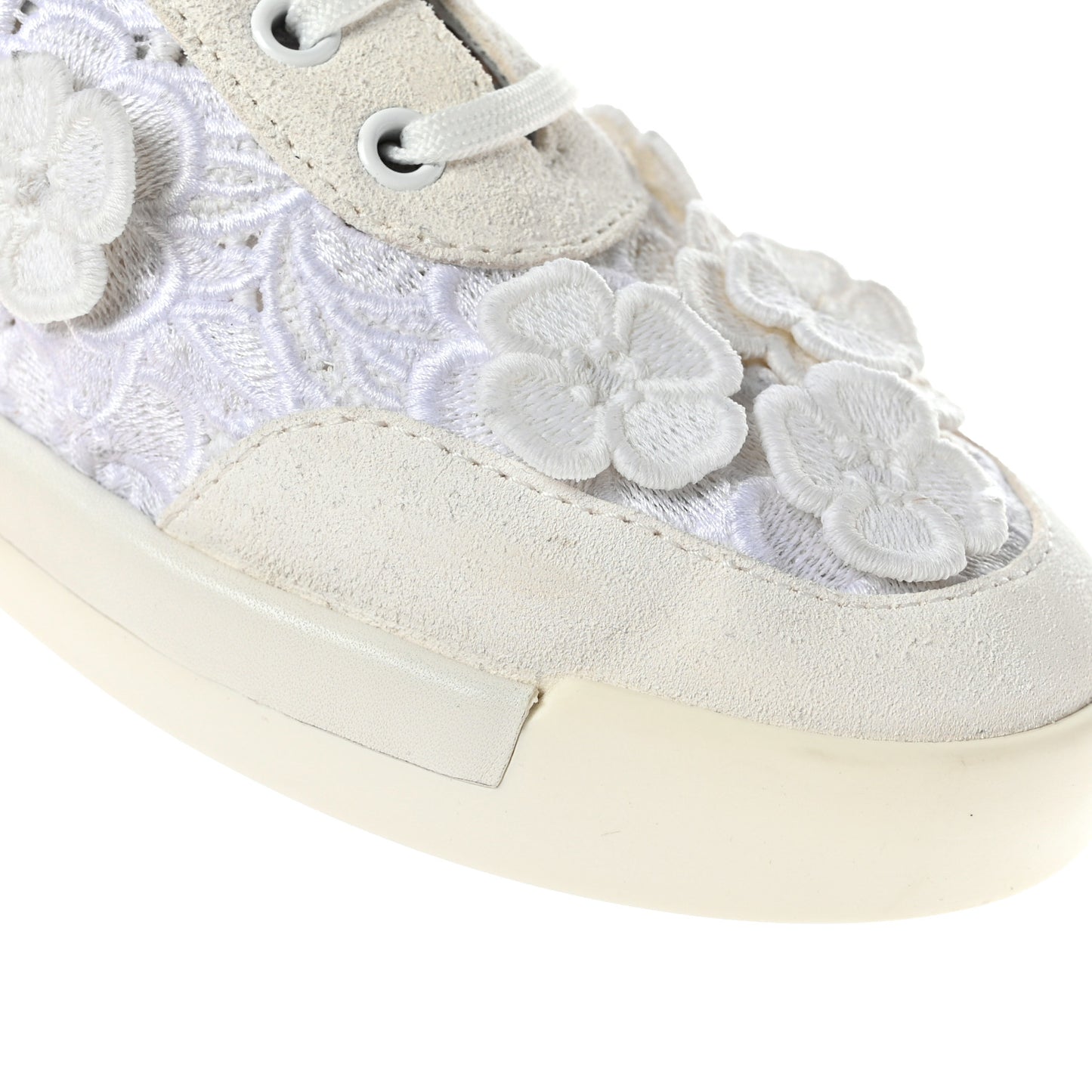 Suede Embroidered Flower Sneakers 38 White