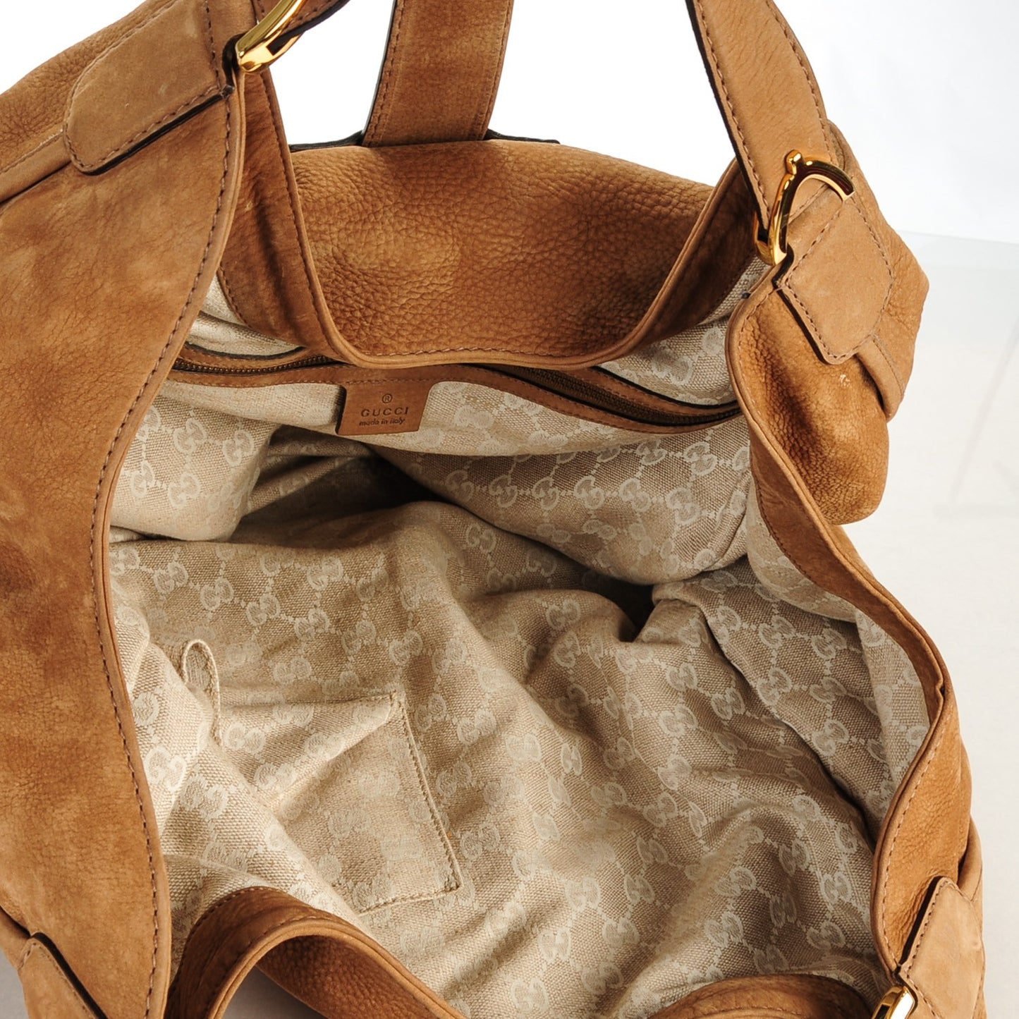 Nubuck Large Soft Stirrup Shoulder Bag Light Brown