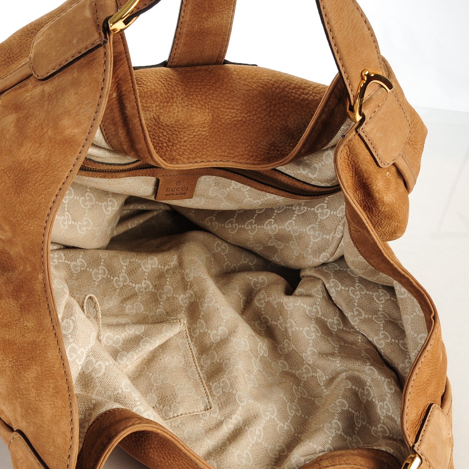 Gucci Nubuck Large Soft Stirrup Shoulder Bag Light Brown 5 of 7