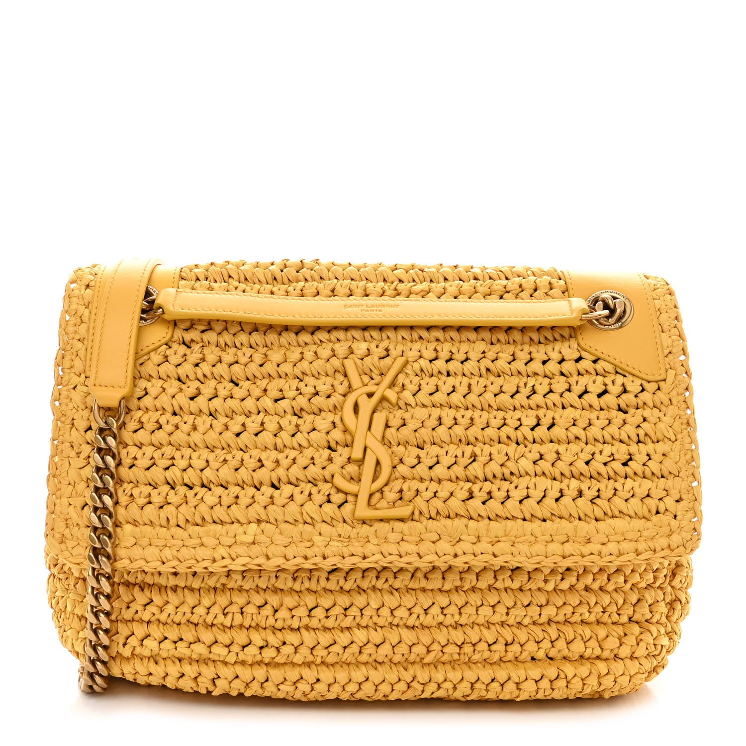 Saint Laurent Raffia Calfskin Monogram Medium Niki Chain Satchel Wheat 1 of 12