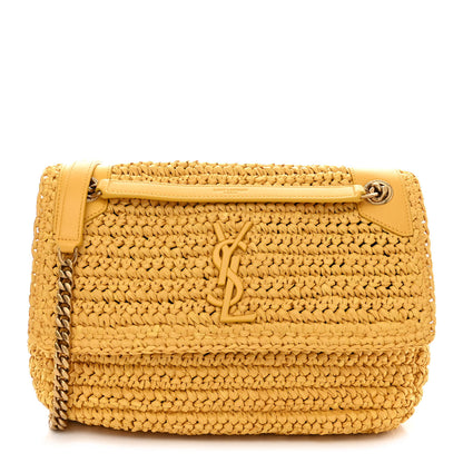 Saint Laurent Raffia Calfskin Monogram Medium Niki Chain Satchel Wheat 1 of 12