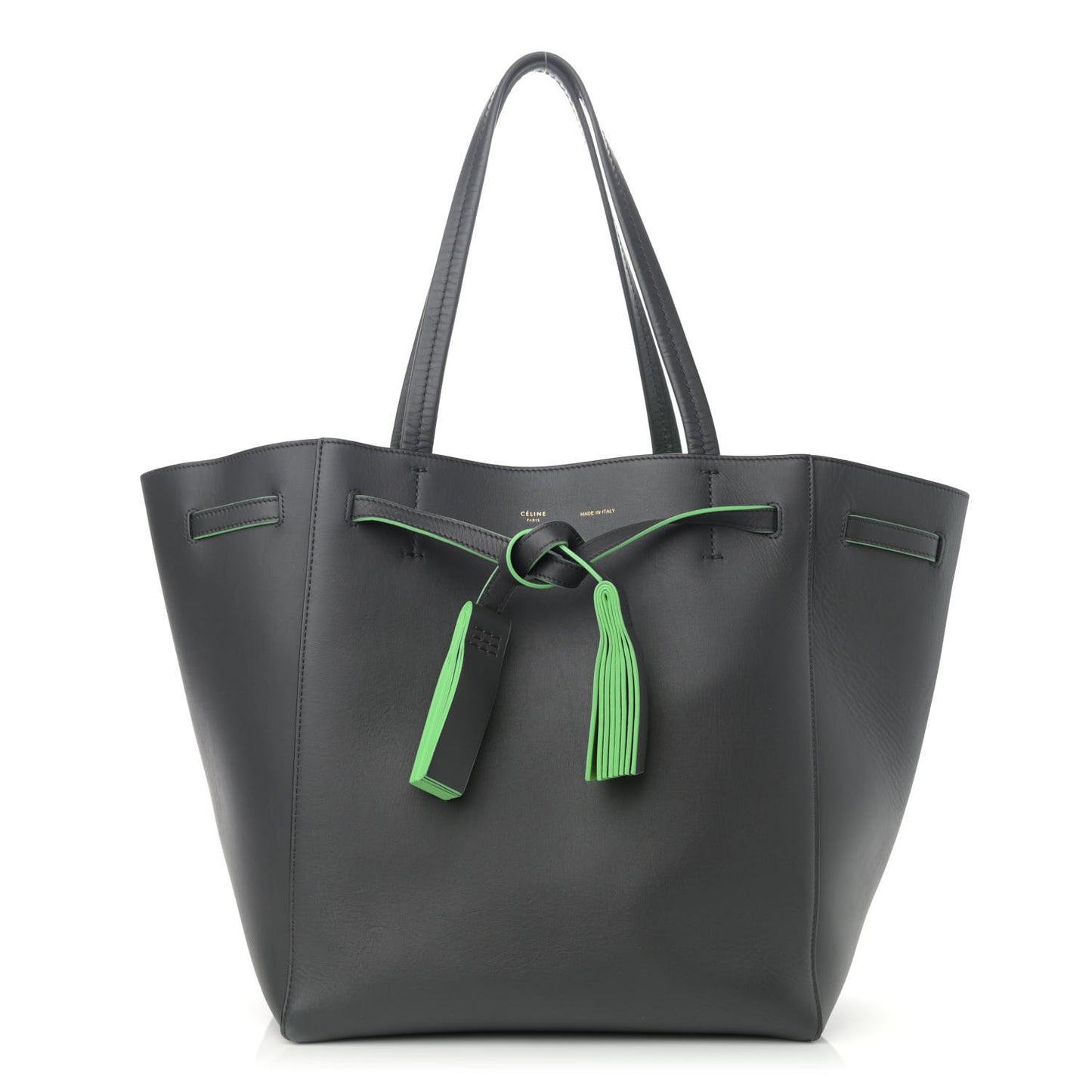Smooth Calfskin Small Tassel Cabas Phantom Gray Green