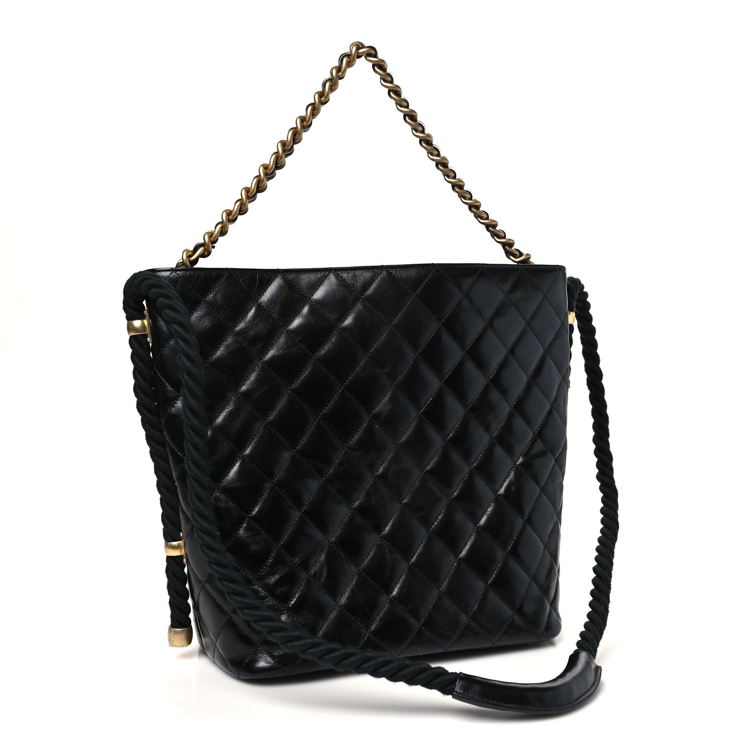 Chanel Crumpled Calfskin En Vogue Rope Hobo Bag Black 3 of 11