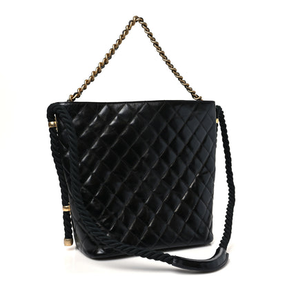 Chanel Crumpled Calfskin En Vogue Rope Hobo Bag Black 3 of 11