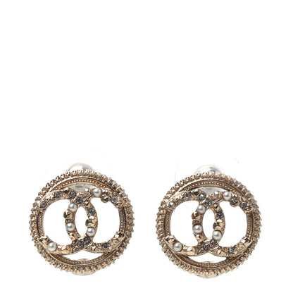 Chanel Pearl Crystal CC Round Earrings Gold 1 of 4