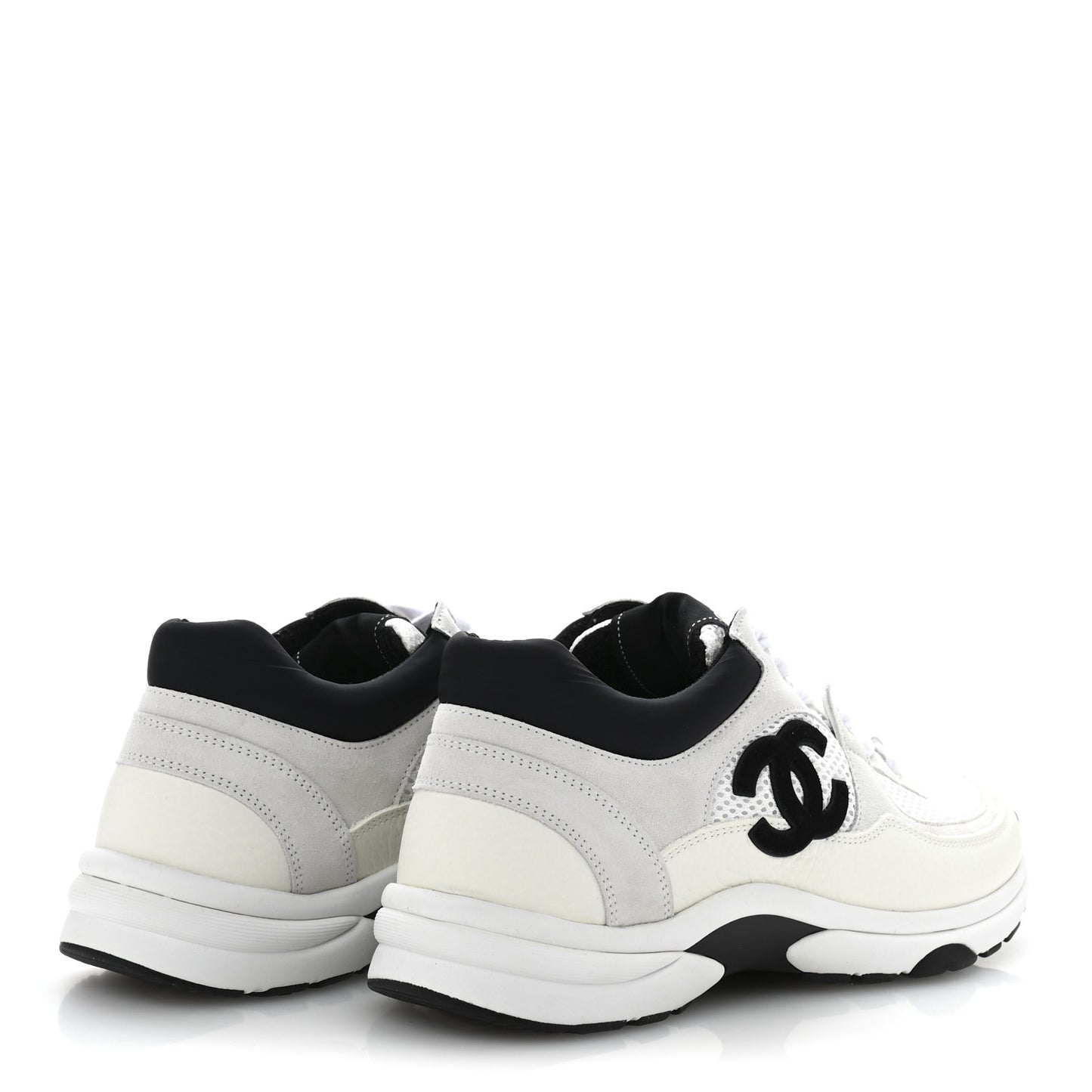 Mesh Suede Calfskin Grained Calfskin Womens CC Sneakers 37.5 White Black