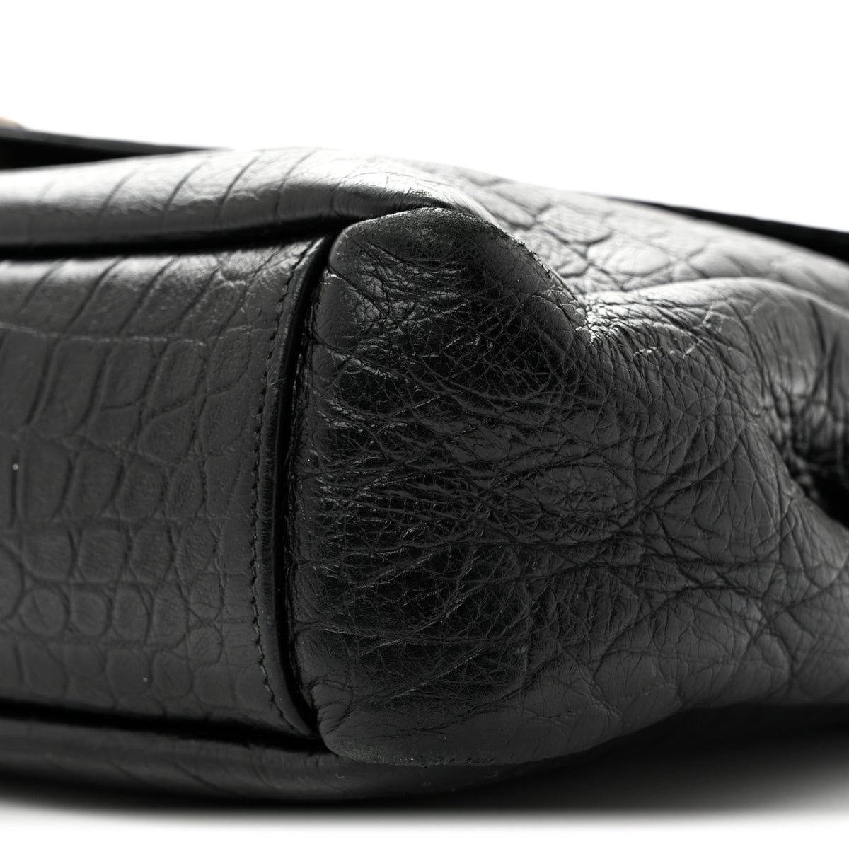 Calfskin Crocodile Embossed Monogram Large College Satchel Black
