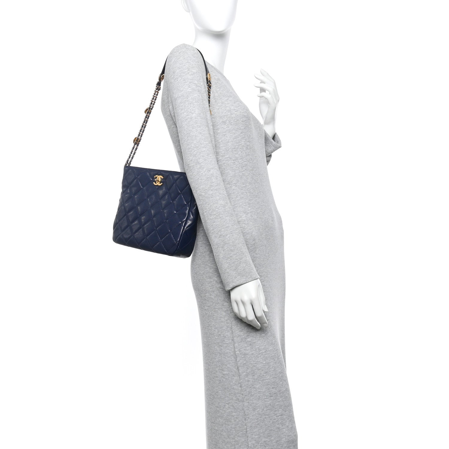Chanel Caviar Quilted Twist Your Buttons Hobo Navy Blue 2 of 10