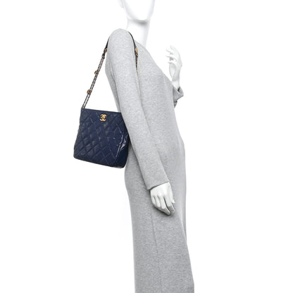 Chanel Caviar Quilted Twist Your Buttons Hobo Navy Blue 2 of 10