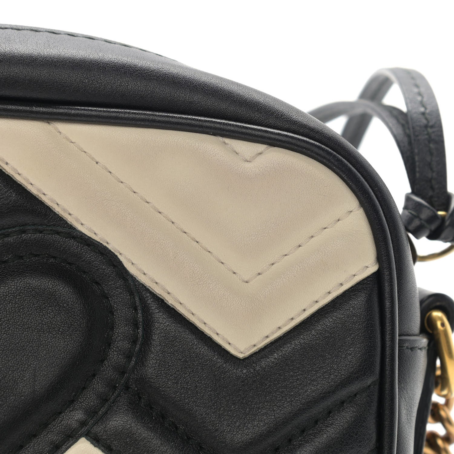 Gucci Calfskin Matelasse Mini GG Marmont Chain Shoulder Bag Black White 11 of 16