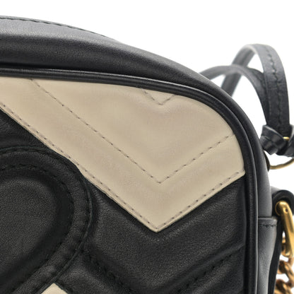 Gucci Calfskin Matelasse Mini GG Marmont Chain Shoulder Bag Black White 11 of 16