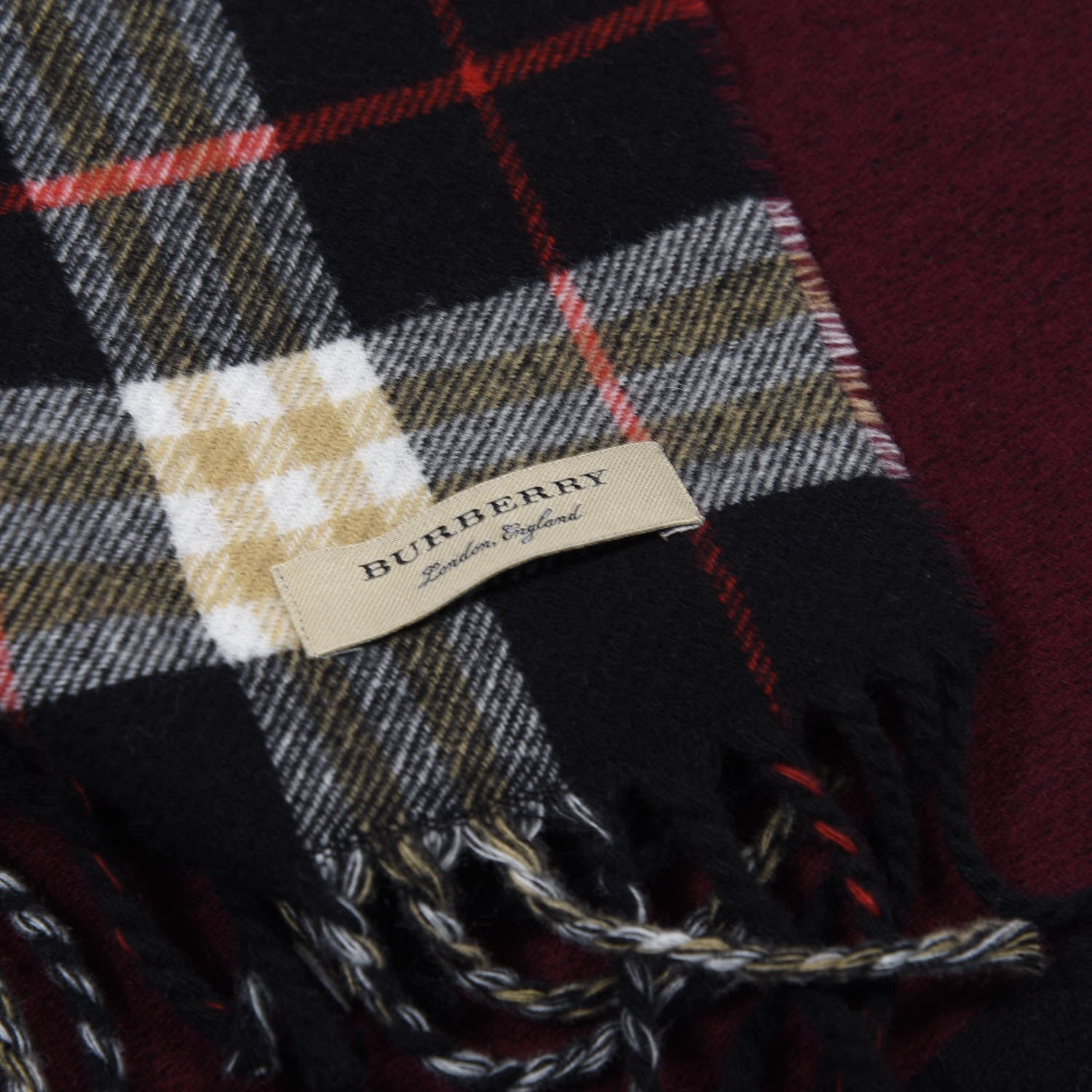 Burberry Wool Cashmere Stripe and Check Reversible Scarf Black 3 of 4