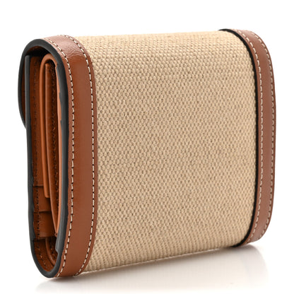 Celine Shiny Calfskin Textile Triomphe Compact Wallet Natural Tan 3 of 9