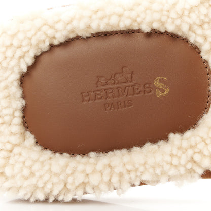 Hermes Suede Goatskin Woolskin Mens Izmir Sandals 43 Marron Teck Ecru 7 of 9