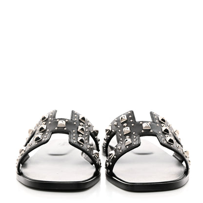 Hermes Calfskin Studded Oran Sandals 38 Black 2 of 9