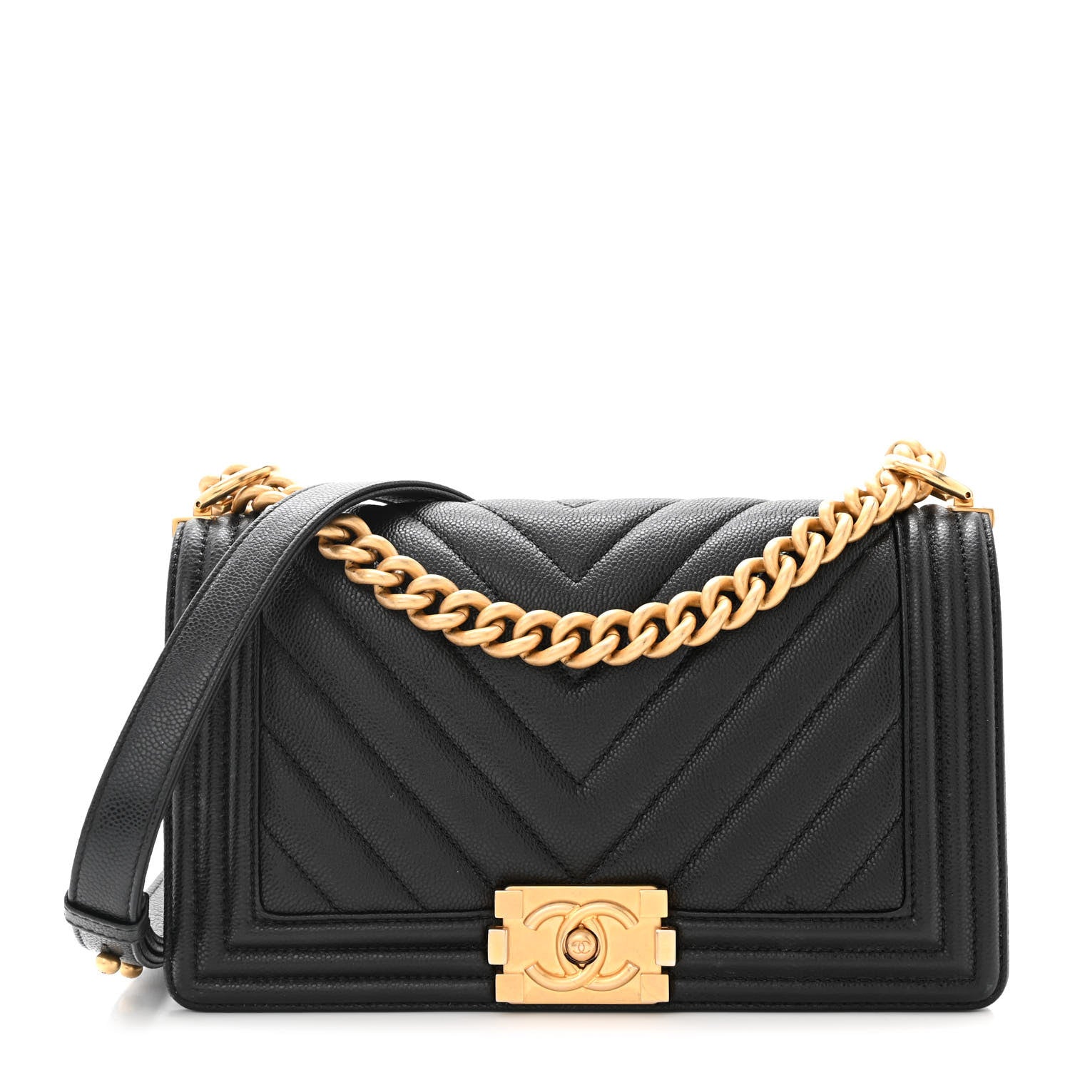 Chanel Caviar Chevron Quilted Medium Boy Flap Black 1 of 15