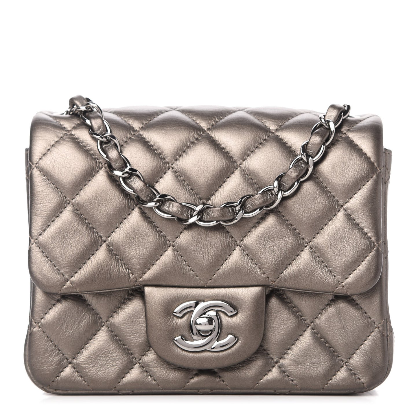 Metallic Calfskin Quilted Mini Square Flap Bronze
