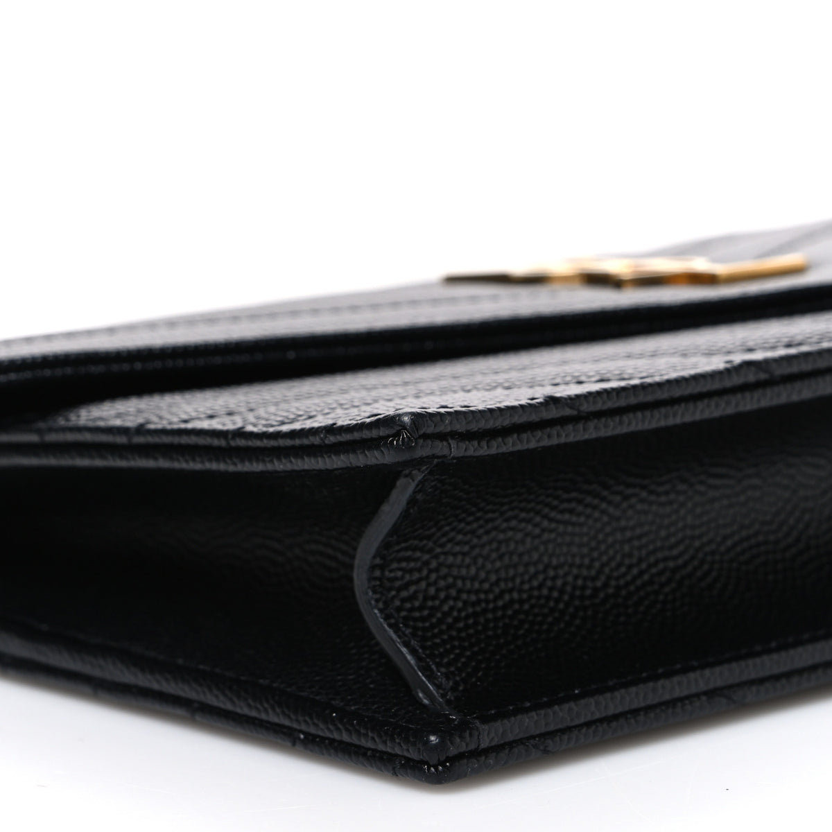 Saint Laurent Grain De Poudre Matelasse Chevron Monogram Envelope Chain Wallet Black 9 of 12