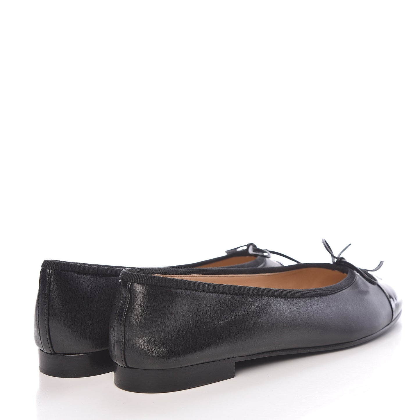 Lambskin Patent Cap Toe Ballerina Flats 41 Black