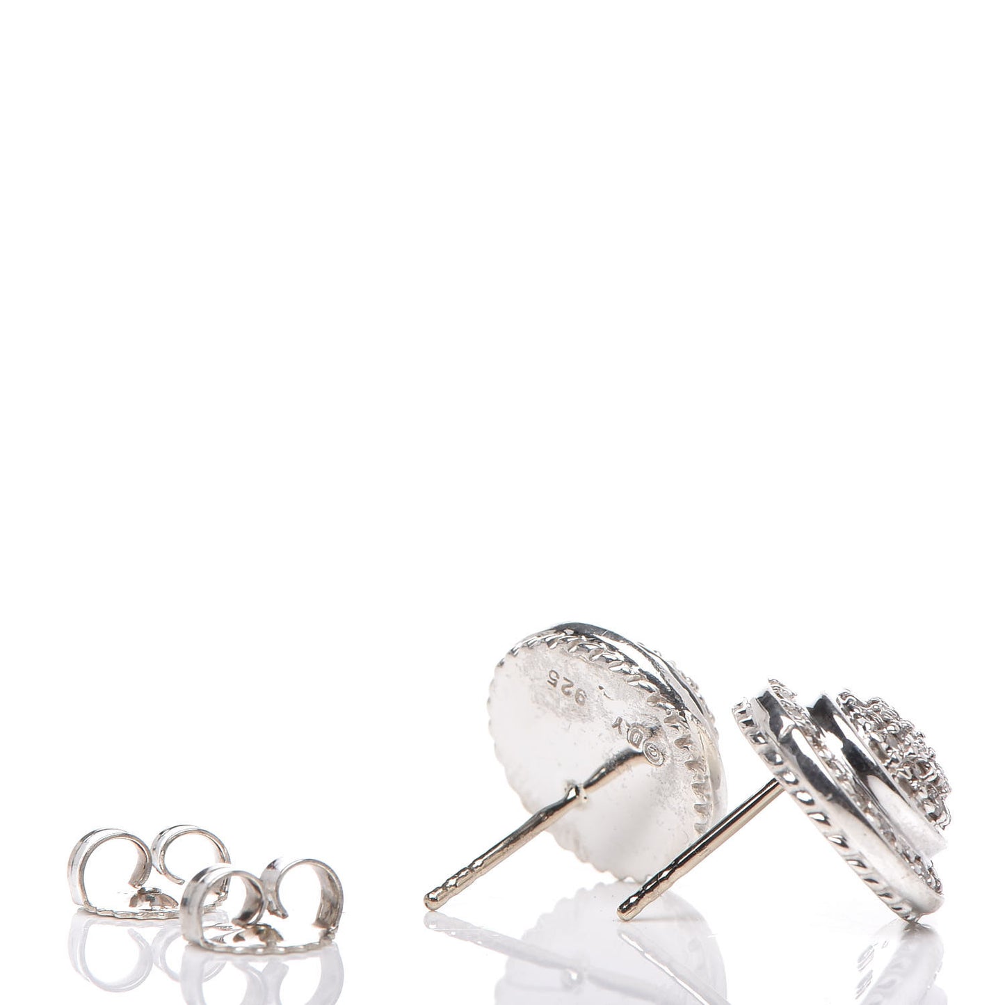 Sterling Silver Pave Diamond 8mm Cerise Earrings