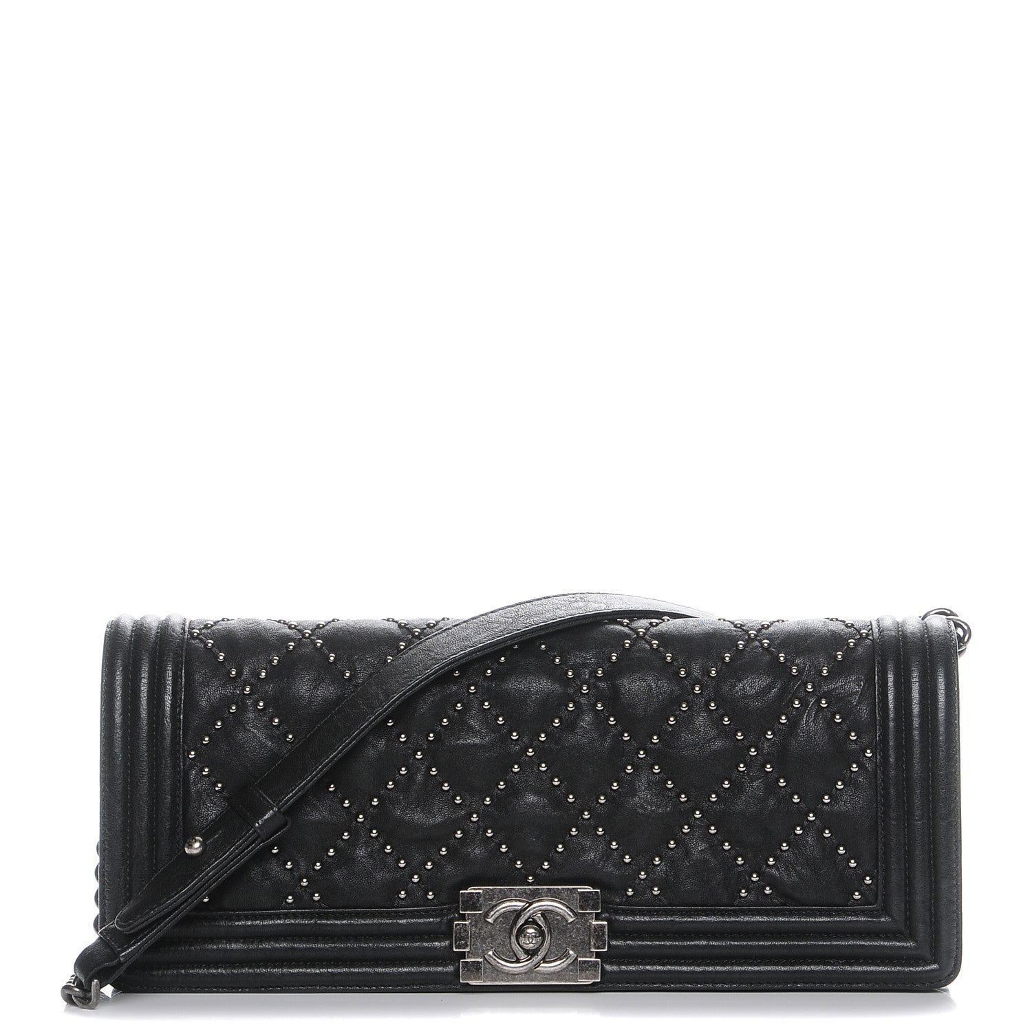 Chanel Crumpled Lambskin East West Studded Boy Flap Black 1 of 7
