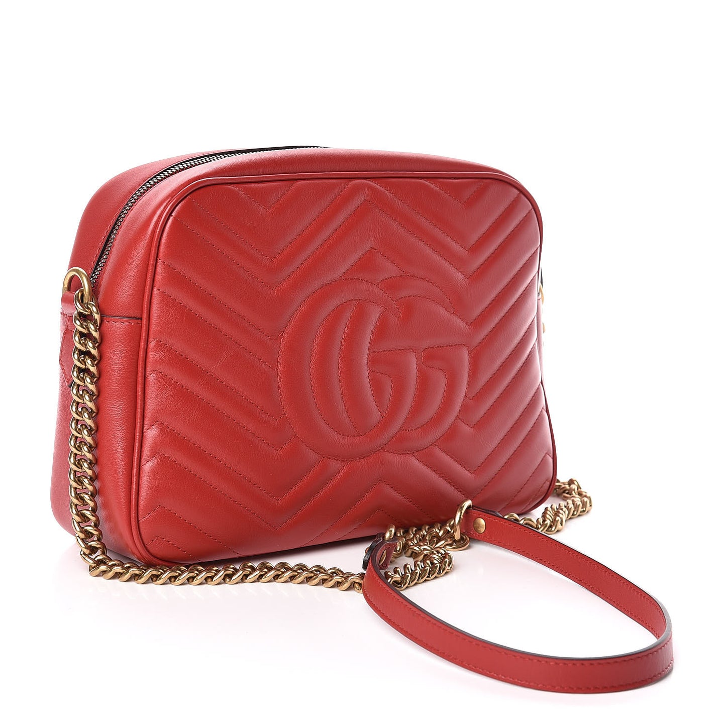 Calfskin Matelasse Medium GG Marmont Chain Shoulder Bag Hibiscus Red