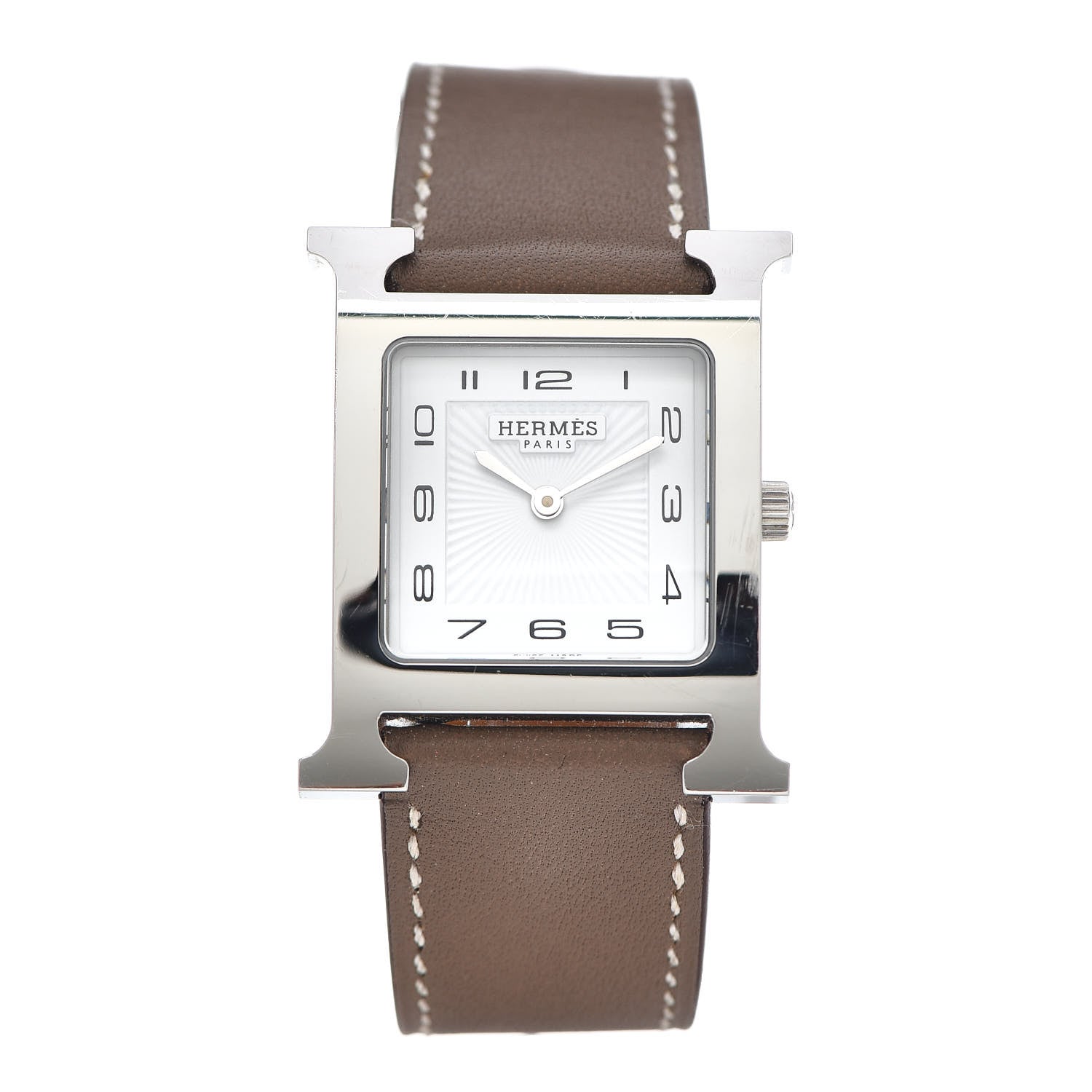 Hermes Stainless Steel Swift 26mm Heure H Hour Quartz Watch Etoupe 1 of 6