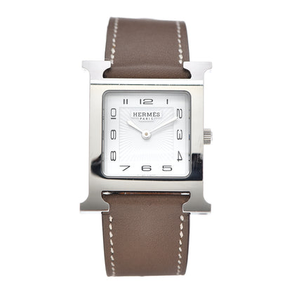 Hermes Stainless Steel Swift 26mm Heure H Hour Quartz Watch Etoupe 1 of 6