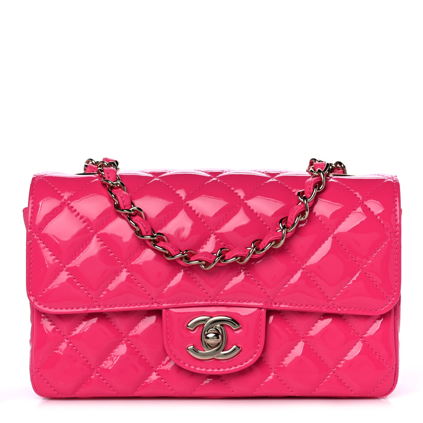 Patent Quilted Mini Rectangular Flap Pink