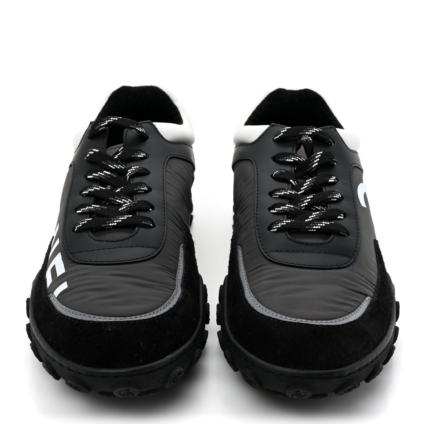 Nylon Calfskin Suede Womens CC Sneakers 40 Black Grey White