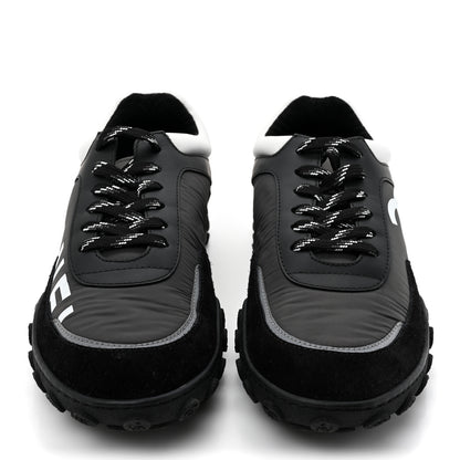 Chanel Nylon Calfskin Suede Womens CC Sneakers 40 Black Grey White 3 of 11