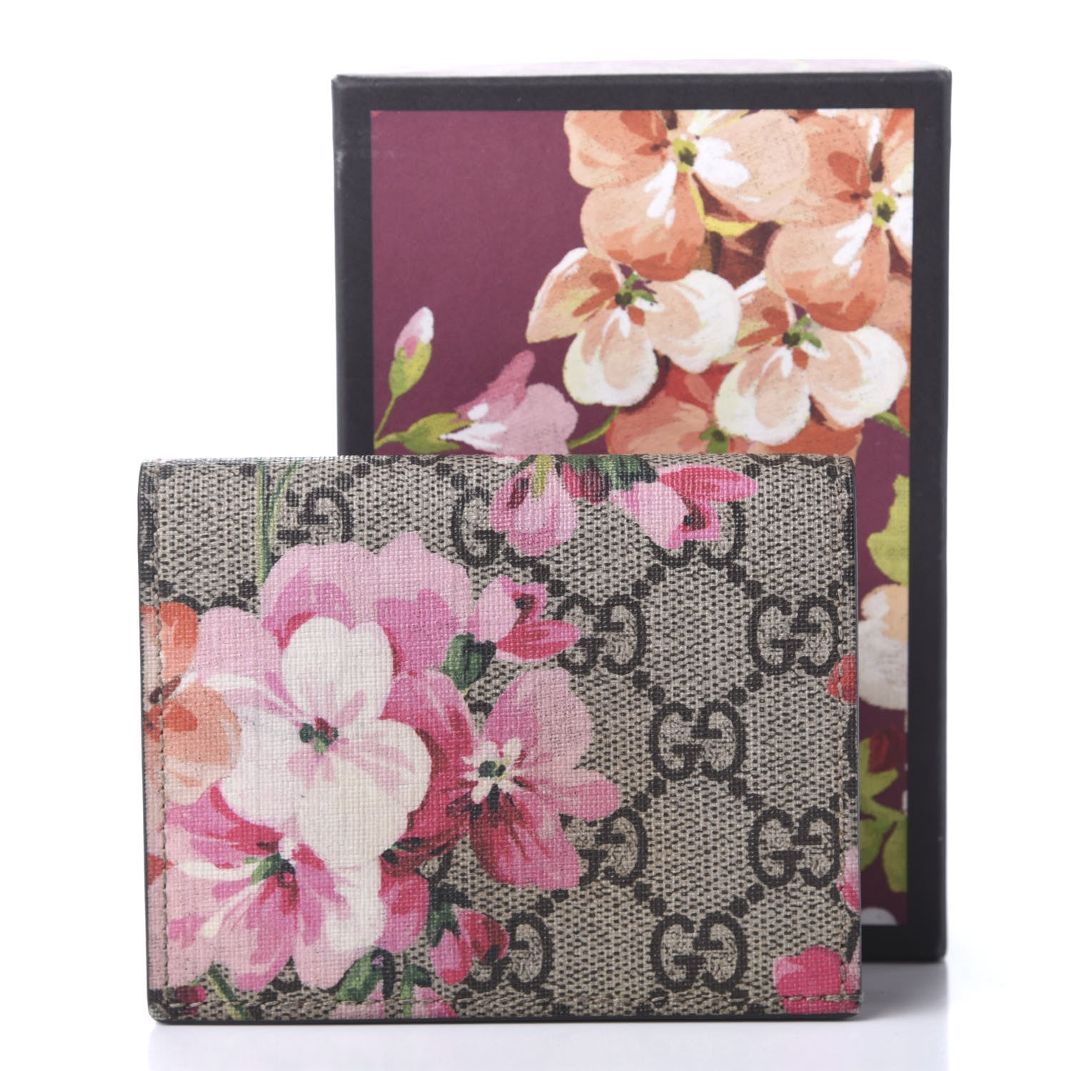 Gucci GG Supreme Monogram Blooms Card Case Beige Multicolor Dry Rose 10 of 12