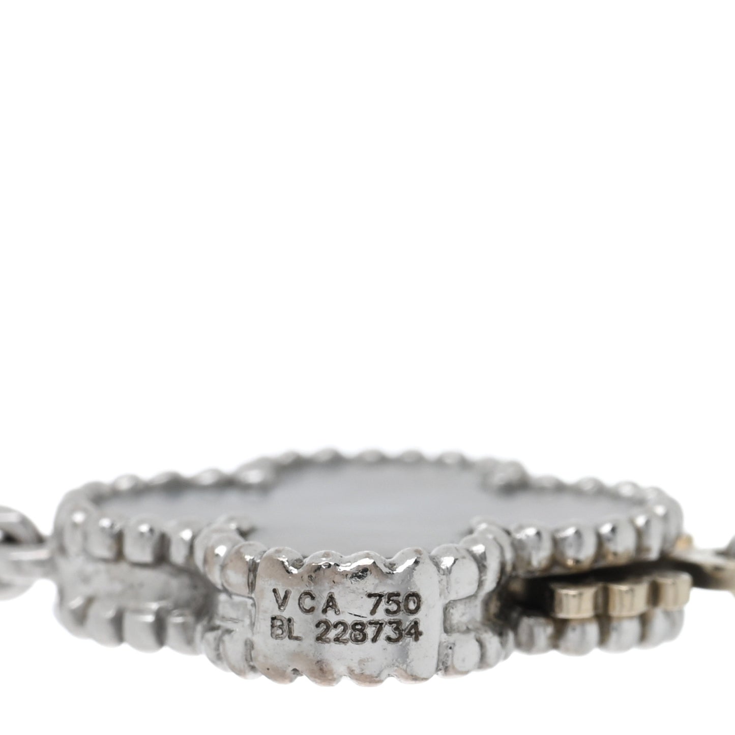 18K White Gold Mother of Pearl Chalcedony 16 Motifs Magic Alhambra Necklace