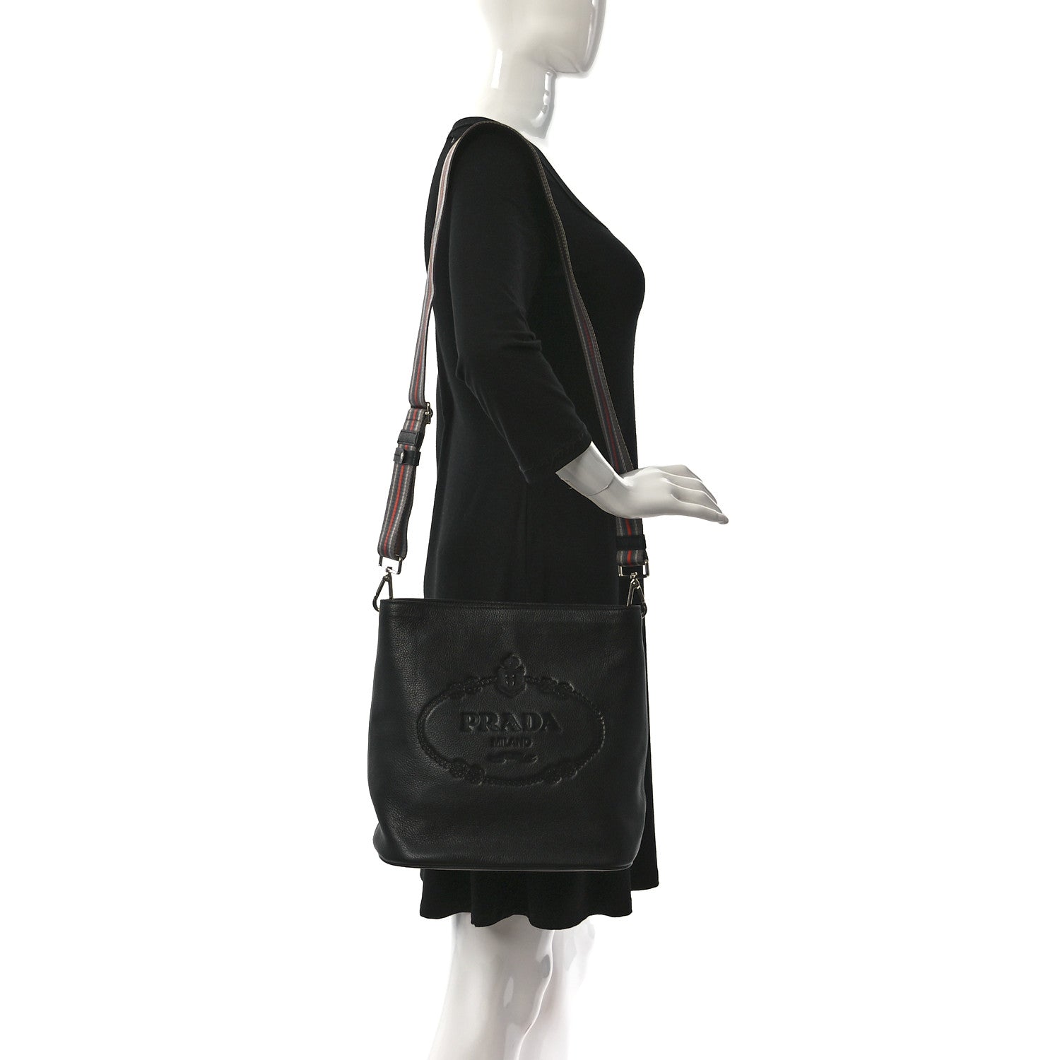 Prada Vitello Phenix Logo Hobo Black 2 of 7