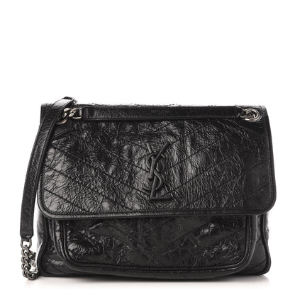 Saint Laurent Crinkled Calfskin Matelasse Monogram Medium Niki Chain Satchel Black 1 of 12