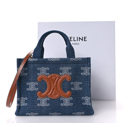 Celine Denim Calfskin Triomphe Print Cabas Blue Tan 12 of 12
