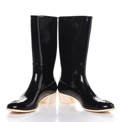 Chanel Rubber Camellia Rain Boots 40 Black 5 of 10