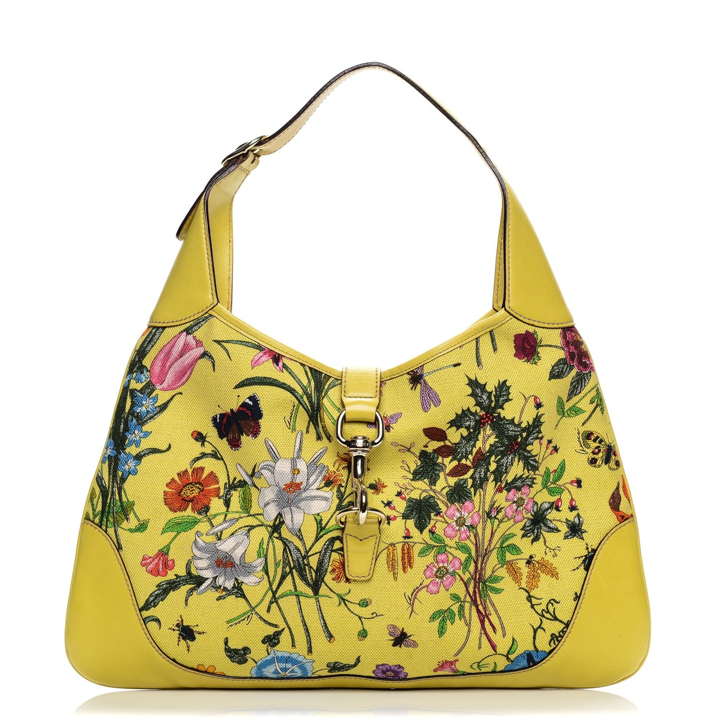 Canvas Floral Flora Jackie O Bouvier Hobo Yellow