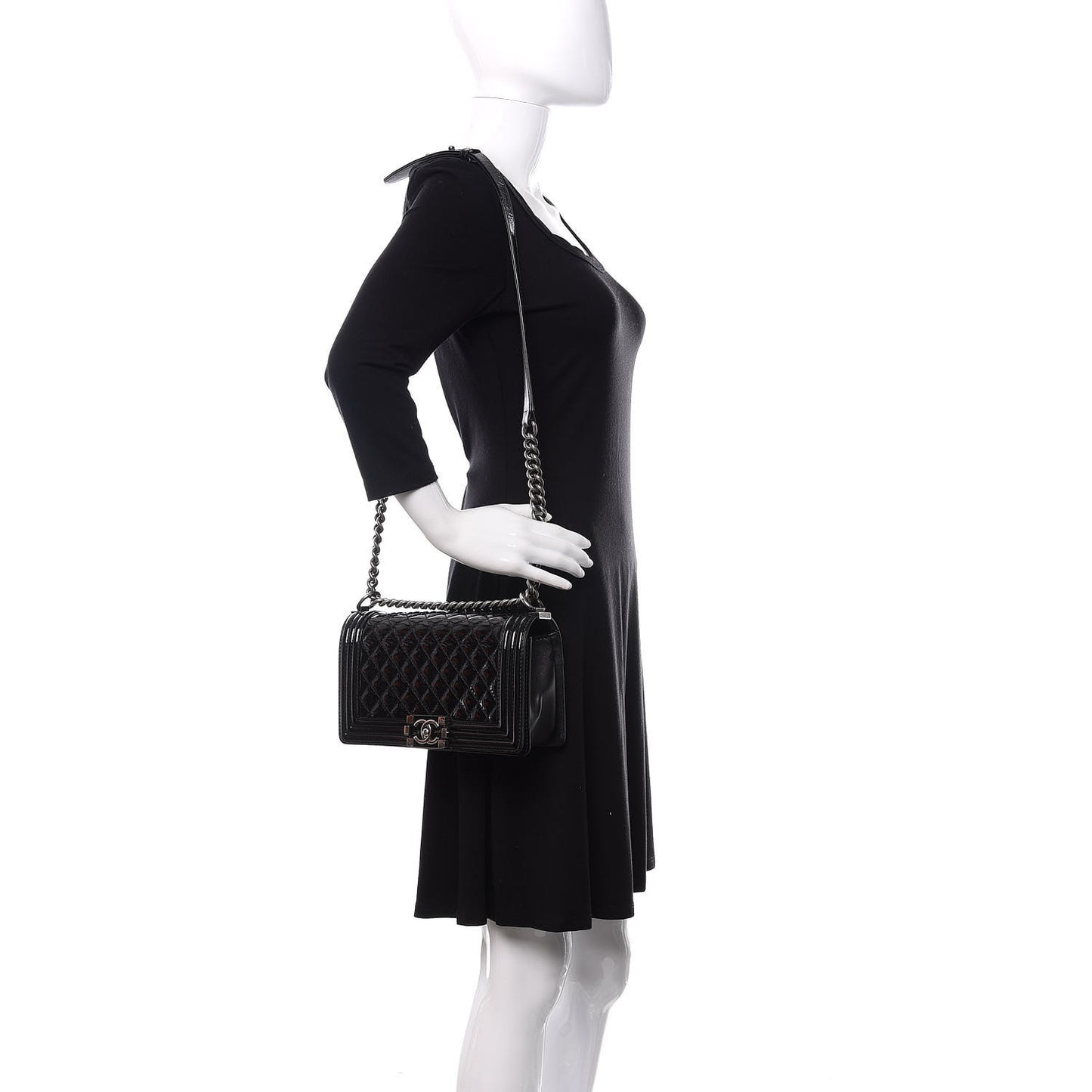 Patent Calfskin Quilted Medium Boy Flap Black