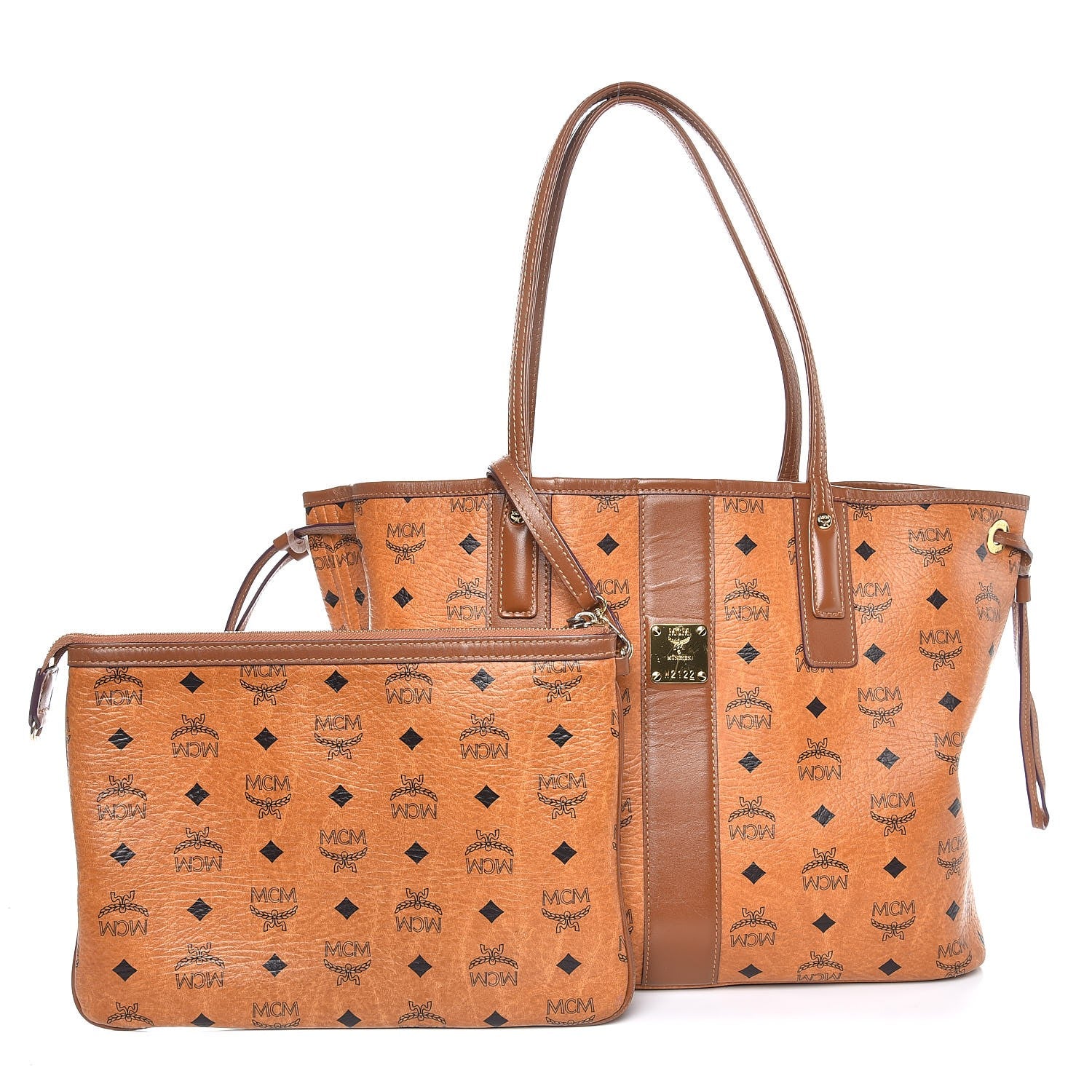 MCM Visetos Medium Liz Reversible Shopper Tote Cognac 4 of 20