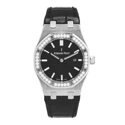 Audemars Piguet Stainless Steel Alligator Diamond 33mm Royal Oak Quartz Watch Black 67651ST.ZZ.D002CR.01 1 of 5