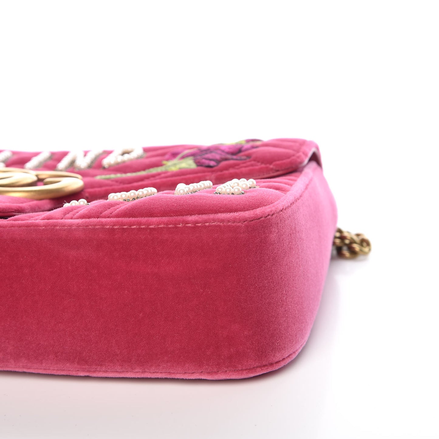 Velvet Matelasse Blind for Love Embroidered Medium GG Marmont Shoulder Bag Light Raspberry Rose Multicolor