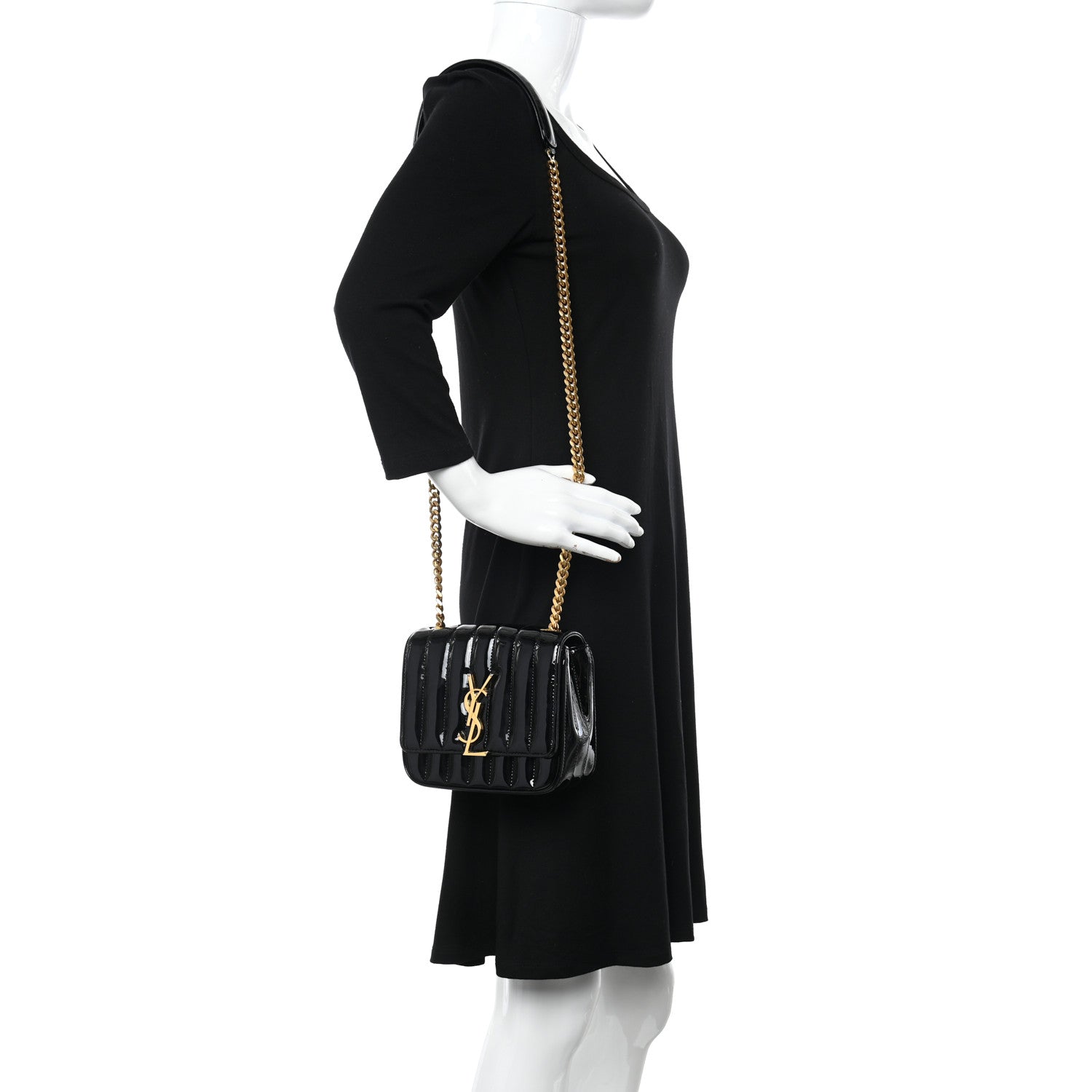 Saint Laurent Patent Calfskin Matelasse Monogram Small Vicky Chain Bag Black 2 of 10